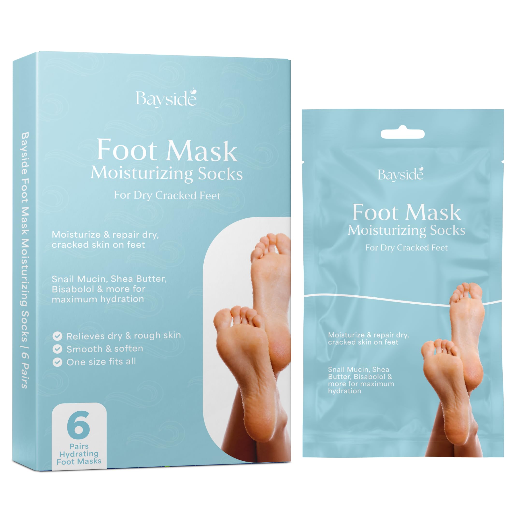Foot Mask Moisturizing Socks for Dry Cracked Feet | Hydrates with Snail Mucin Shea Butter Hyaluronic Acid Bisabolol Vitamin E | Exfoliating Foot Mask