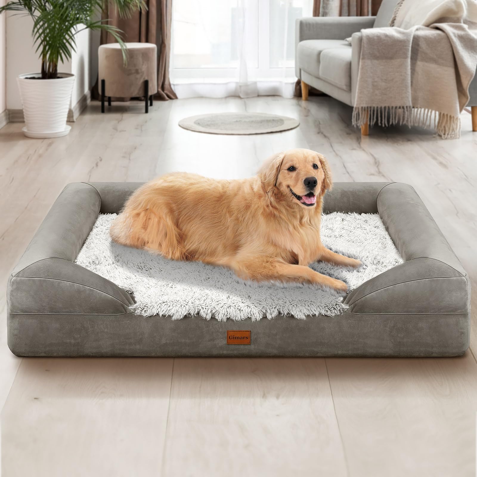 Gimars Cama para Perros Grandes, Cama Perro Memory Foam, 104 x 81 x 18 cm, Cama para Perros con Funda Desenfundable, Camas Perros Impermeable y Antideslizante