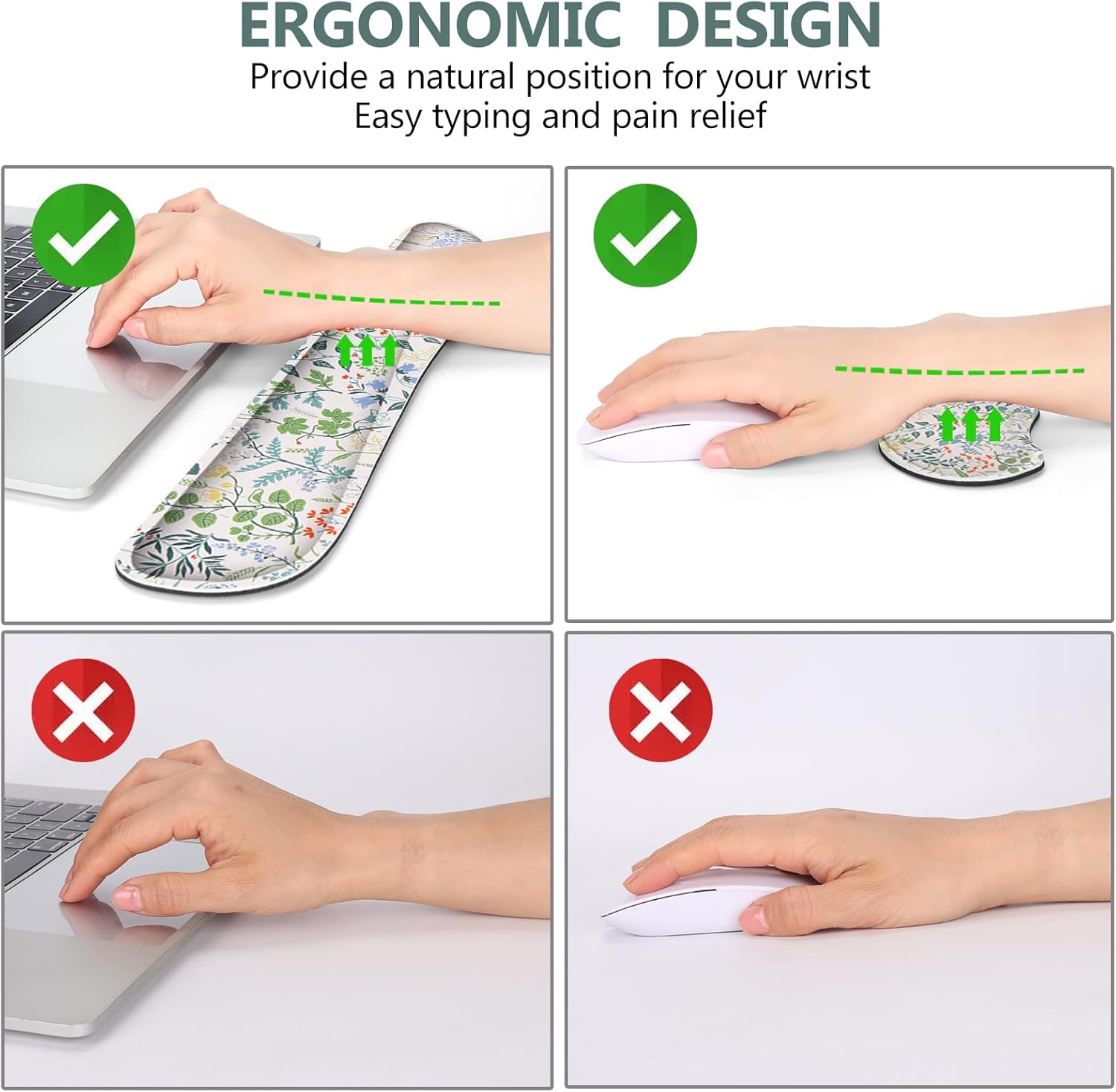 DINKY Mouse Pad Set, Large Gaming Mouse Pad with Wrist Rest Combo, Non-Slip Keyboard Wrist Rest, Stitched Edge Desk Mat for Work Gaming, Purple Flower Leaves