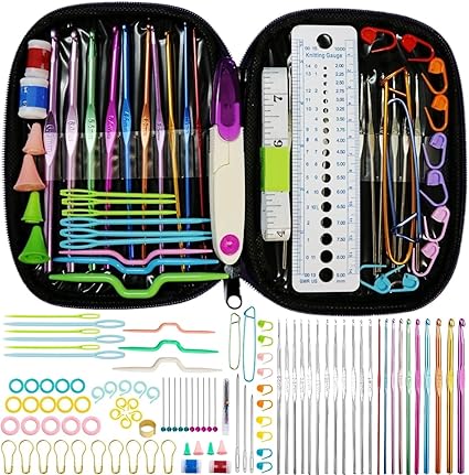 Crochet Hooks Set,Crochet Needles for Yarn,102 Pcs Crochet Accessories with Storage Case,Ergonomic Knitting Blunt Needles Stitch Marker DIY Hand Craft Art Tools Knitting Needles for Beginners