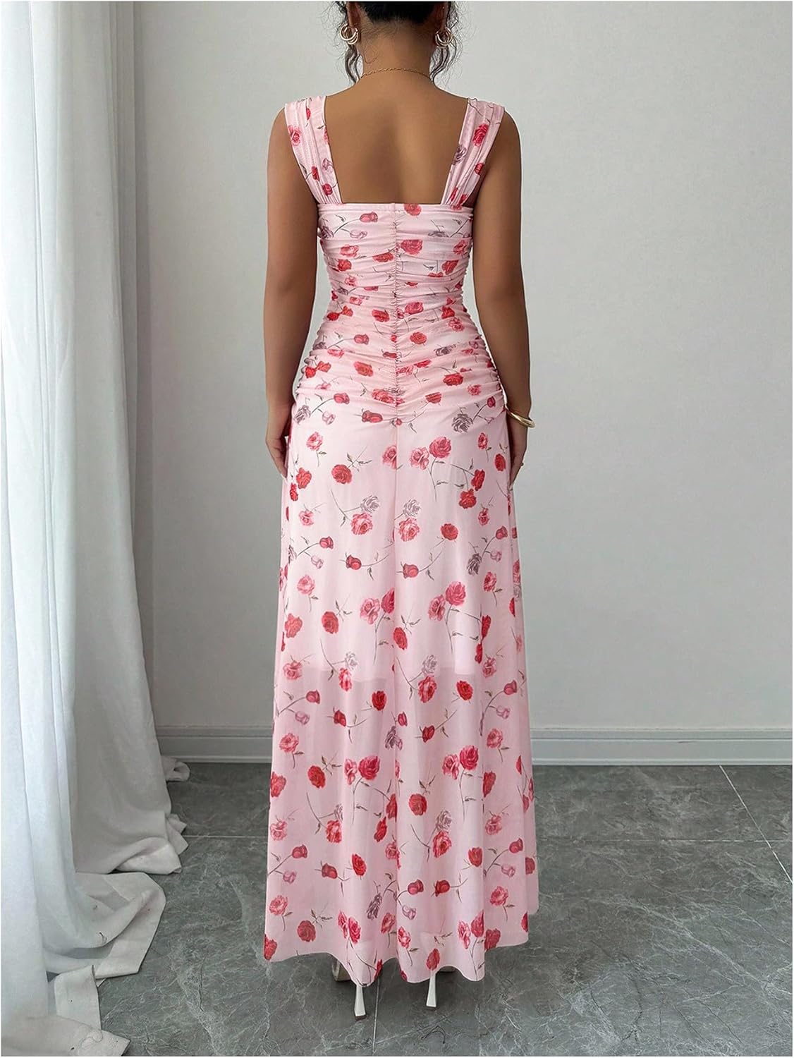 Floerns Women's Floral Ruched Maxi Dress Sleeveless Ruched Vacation A Line Long Dresses - Image 3