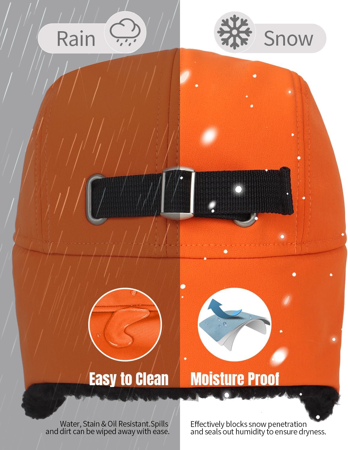 Mens Warm Ushanka Trapper Hat Unisex Outdoor Winter Water-Repellent Hunting Hat with Faux Fur Ear Flaps - Image 3