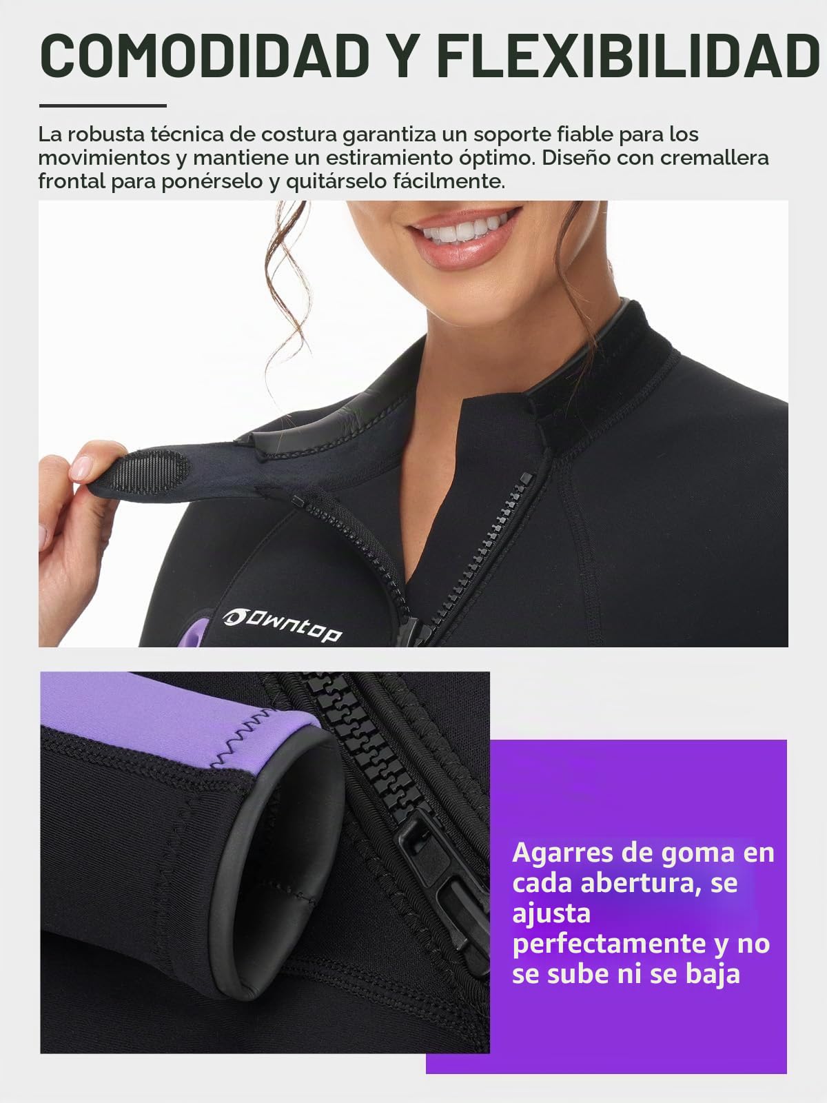 Owntop Mujeres Traje de Neopreno 3/2mm - Trajes de Buceo con Cremallera Delantera, Stretch Pro Wetsuit Térmico de Longitud Completa para Surf Snorkel, Mujer Morado M
