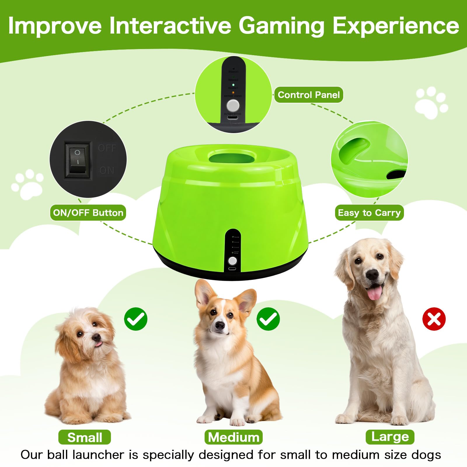 Lanzador de bolas para perros, lanzador automático de bolas para perros, juguetes interactivos para perros pequeños y medianos (interior/exterior), incluye 3 bolas ETPU, lanzador de bolas con 3