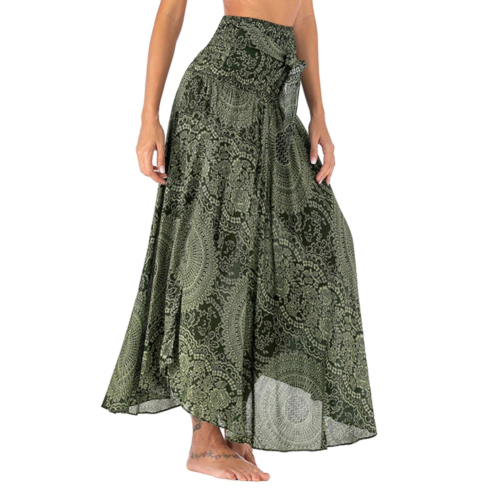 Fashion Women Skirts Bottom Skirt Costume Bohemian High Waist Clothing green-image-40