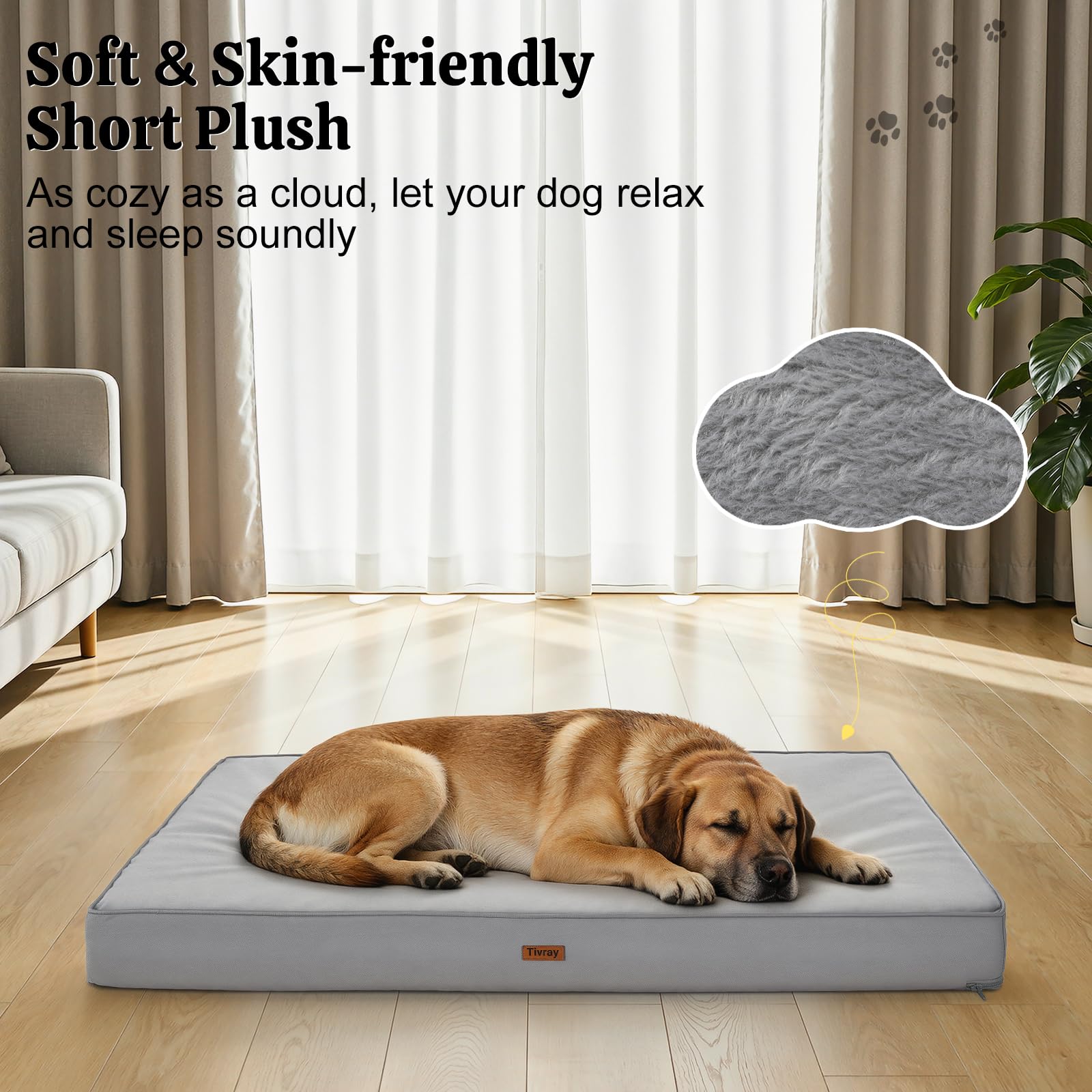 Cama Ortopédica para Perro 112x81cm, Colchón Grande Impermeable para Mascotas, Cama con Funda Suave Extraíble y Lavable, Espuma Tipo Huevo, Base Antideslizante para Perros Grandes, Gris