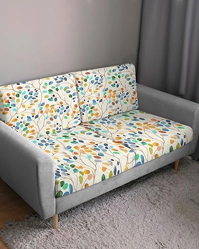 Miniatura 3 de Wowouhiya Fundas de cojín coloridas para sofá botánico, funda elástica para sofá con parte inferior elástica, fundas de sofá con diseño de acuarela