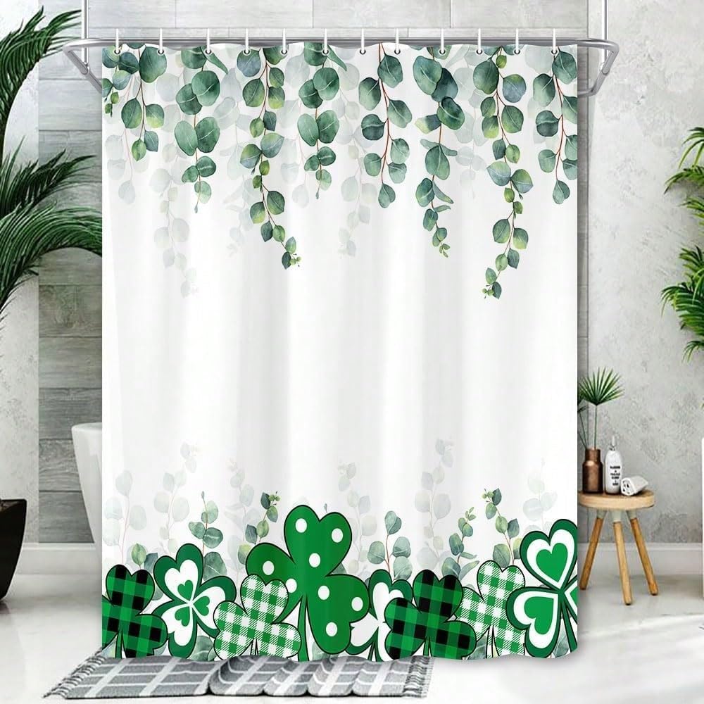 GLKSDLPO Green Eucalyptus Shower Curtains For Bathroom, Shower Curtains,Spring Shamrock Irish Saints Patrick Bathroom Decor(157x183cm/62x72in(WxH)