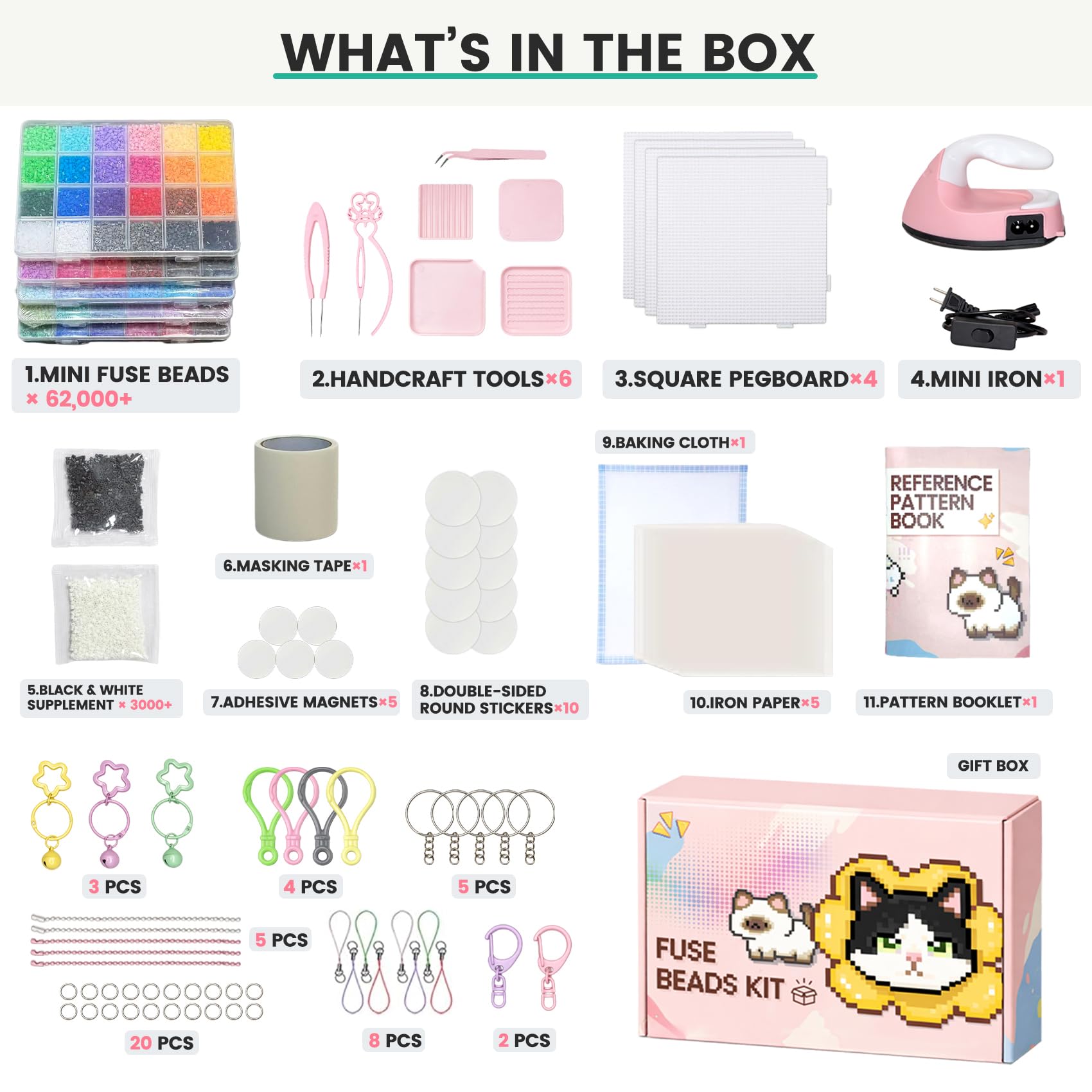 TXGSDXS Kit de Cuentas para Planchar 62000 Piezas 2,6 mm, 120 Colores – Cuentas Fusibles con Tableros, Patrones, Papel de Planchar, Pinzas y Accesorios, Manualidades DIY y Arte Creativo