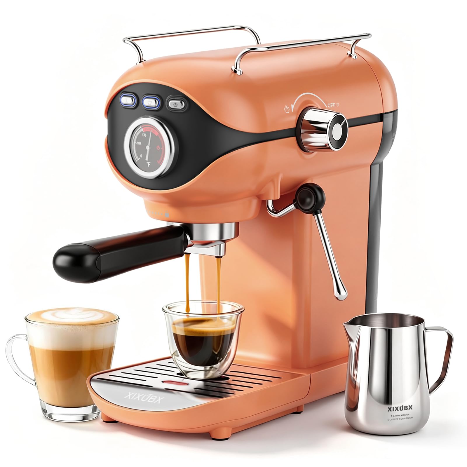 XIXUBX Espresso Machine, Compact Espresso Maker with Milk Frother, Orange