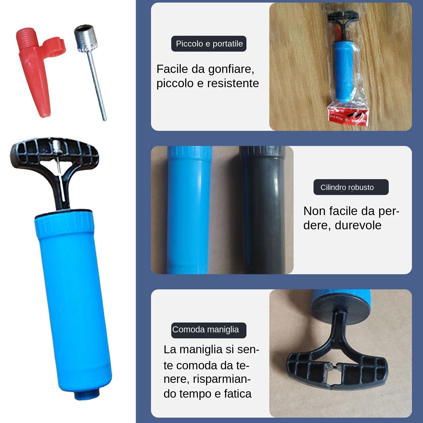 Kit Pompa Portatile Per Gonfiare Palloni - Con Ago E Tubo Per Calcio, Basket, Pallavolo