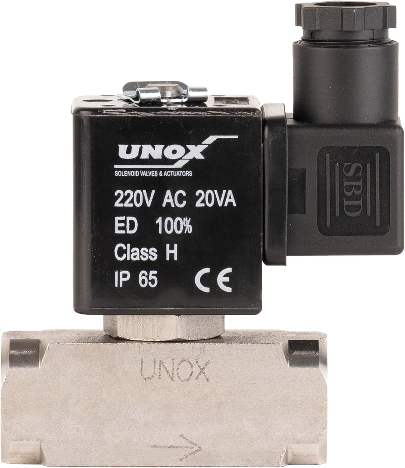 UNOX 1/4" NPT Steam Solenoid Valve 220V AC, High Temperature 14°F/356°F AISI316 Stainless Steel Electric Solenoid Valve Normally Closed - 0-363 PSI (0–25 Bar) Threaded Industrial Flow Controller
