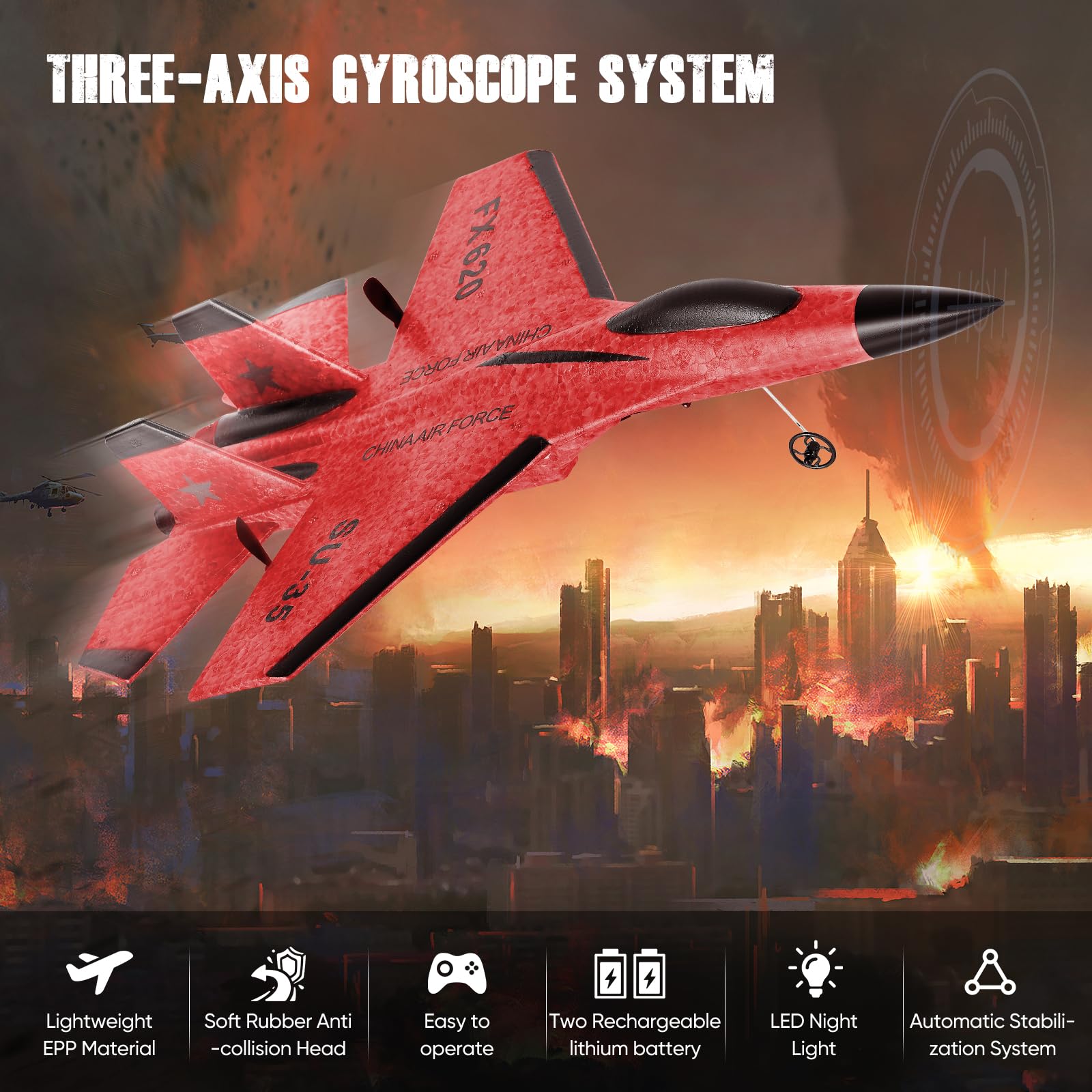 Avión RC De 2,4 GHz Con Giroscopio De 3 Ejes – 2 Modos De Despegue, Luz LED Nocturna Y Carga USB Para Principiantes Y Niños