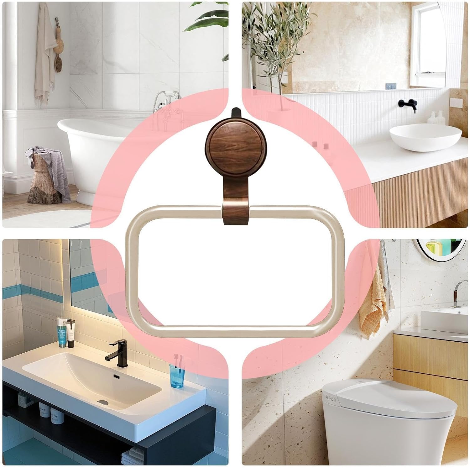 Towel Rings for Bathroom Wall | Vacuum Suction Towel Ring Wall Mount | Rust-Proof Bar No Drill Bathroom Accessories for Kitchen Apartment Restaurant Hotel Organization RV Office