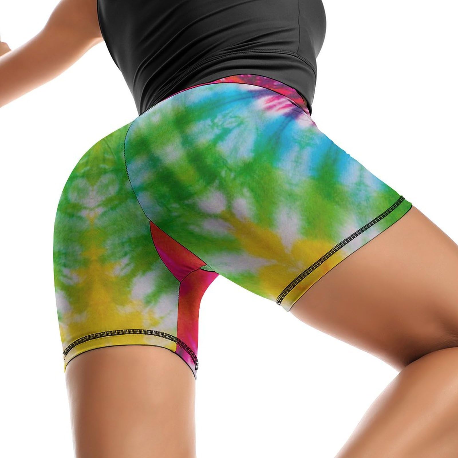 JYYAU Tie Dye High Waist Yoga Shorts for Women Athletic Shorts Leggings Running Pants Black