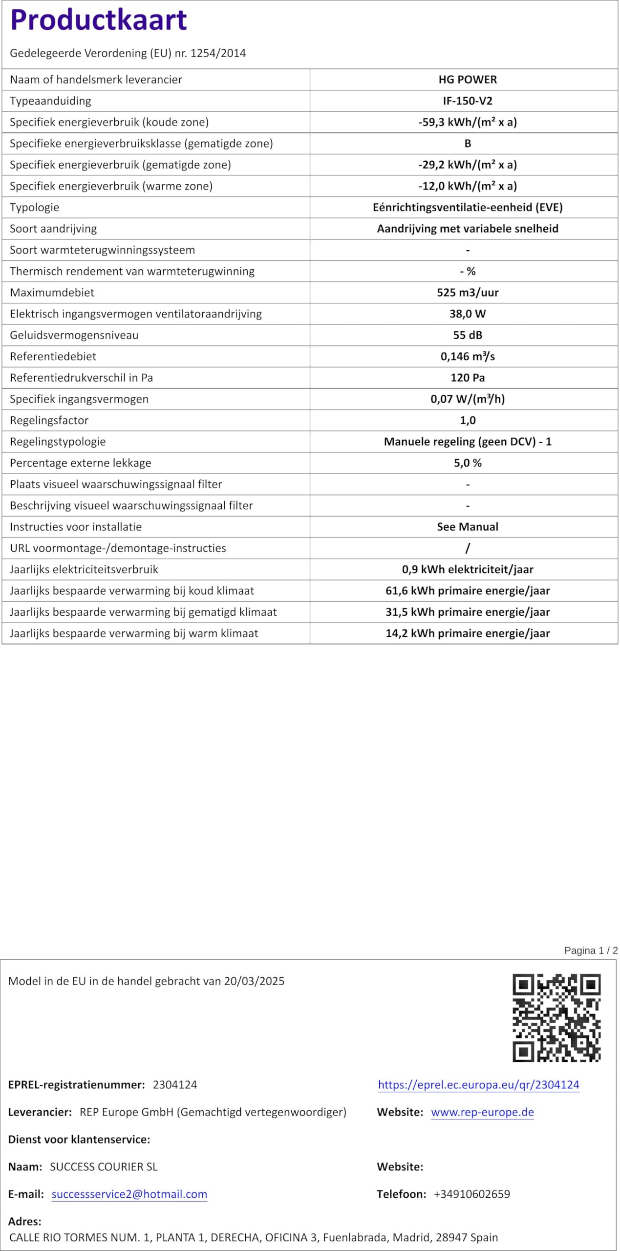 HG Power Afvoerventilator, 150 mm, 525 m³/uur, stil, met terugloopklep