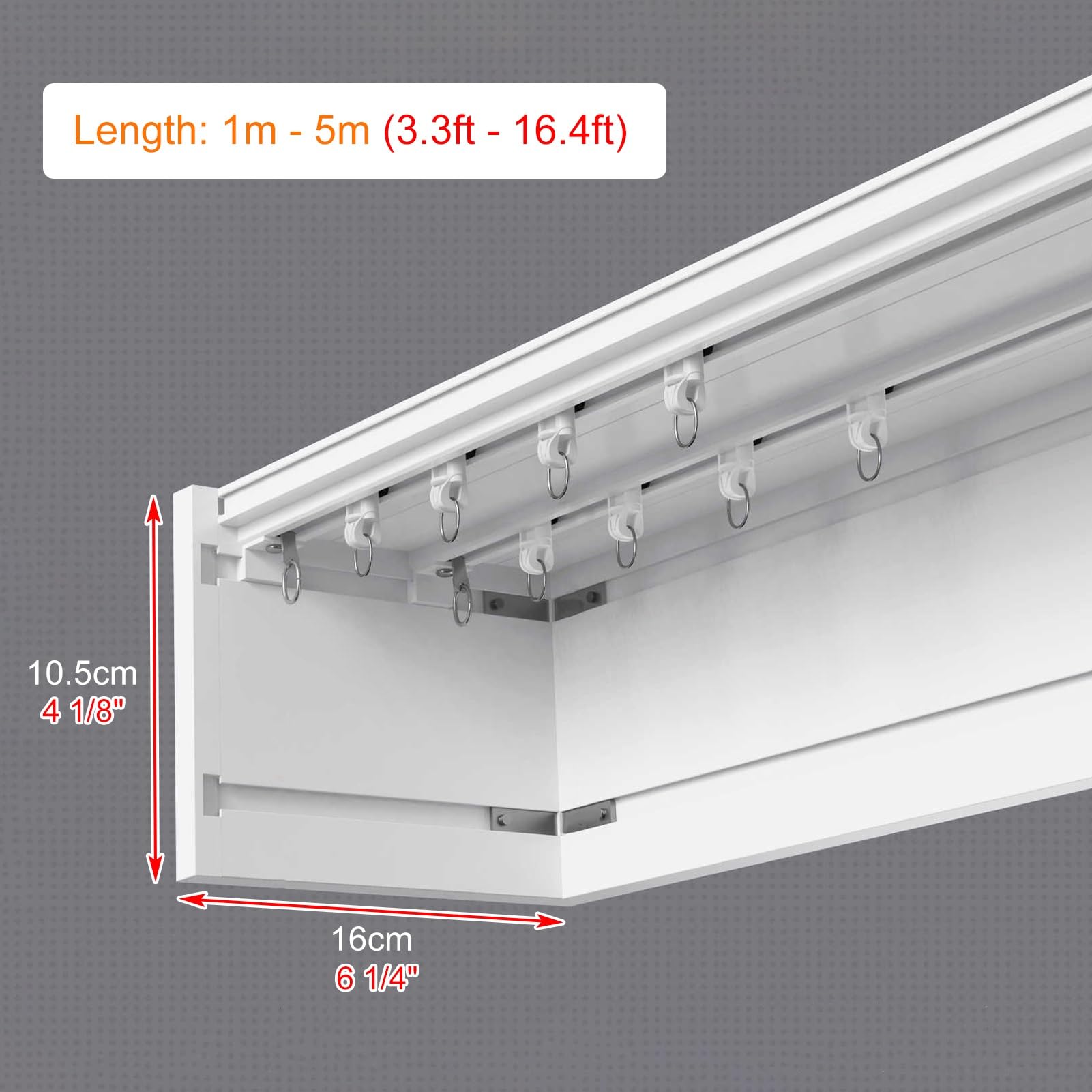 Lambrekin z podwójną zasłoną - aluminiowa skrzynka z falbaną okienną do montażu na ścianie lub suficie, zestaw dekoracyjnych zasłon 2,5 m