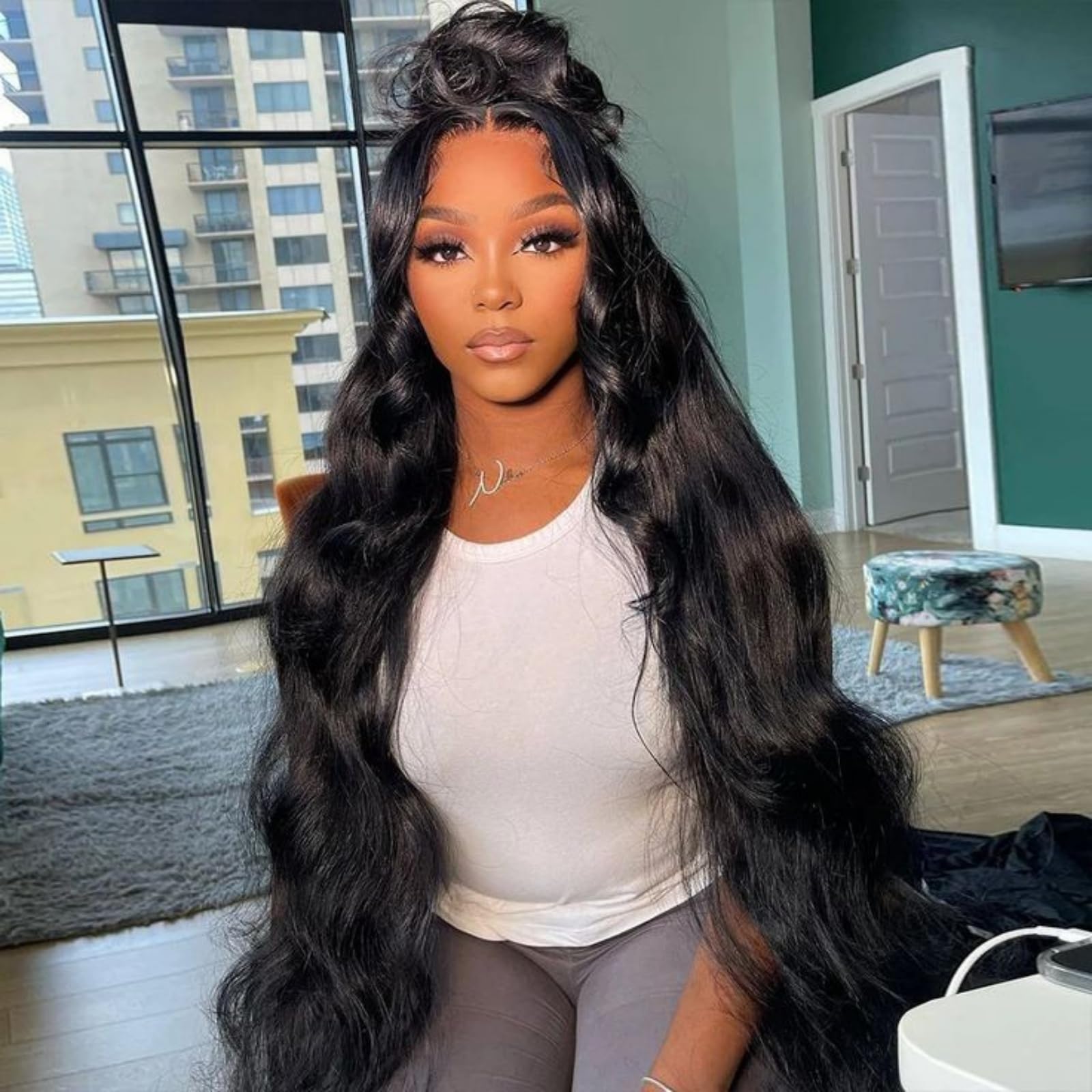 200 Density 100% Human Hair 360 Lace Front Wig Glueless Drawstring 32 Inch Body Deep Wave Invisi-String Snug Fit 360 Lace Frontal Wigs Pre  main image 2