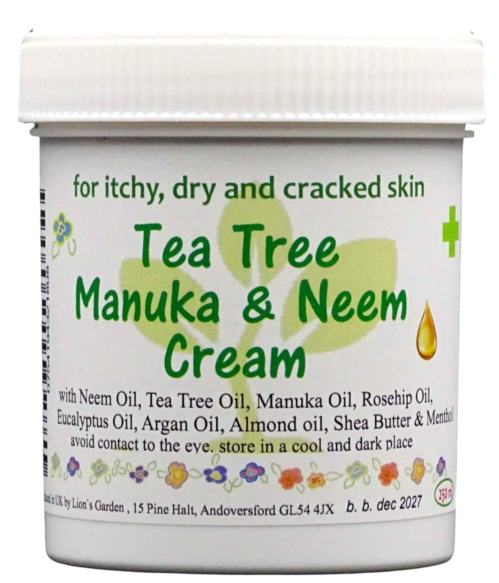 Tea Tree Manuka and Neem Cream 250ml IMPROVED FORMULA- Antibacterial, Anti-fungal, Antiseptic with Lavender Oil, Rosehip Oil