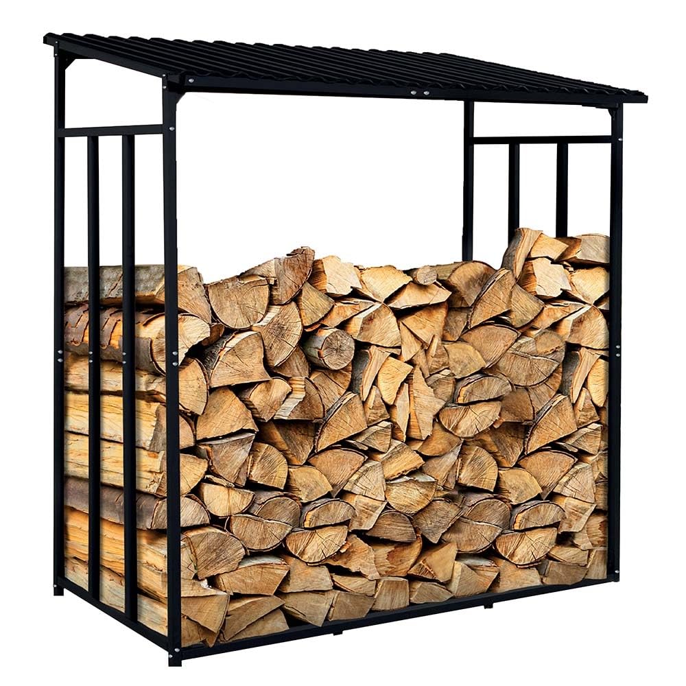 TERRE JARDIN - Range Bûches Extérieur 186 x 70 x 185 cm - Abri Bois de Chauffage avec Housse Protection - Support Bûches Extérieur en Acier Galvanisé Robuste - Résistant aux Intempéries