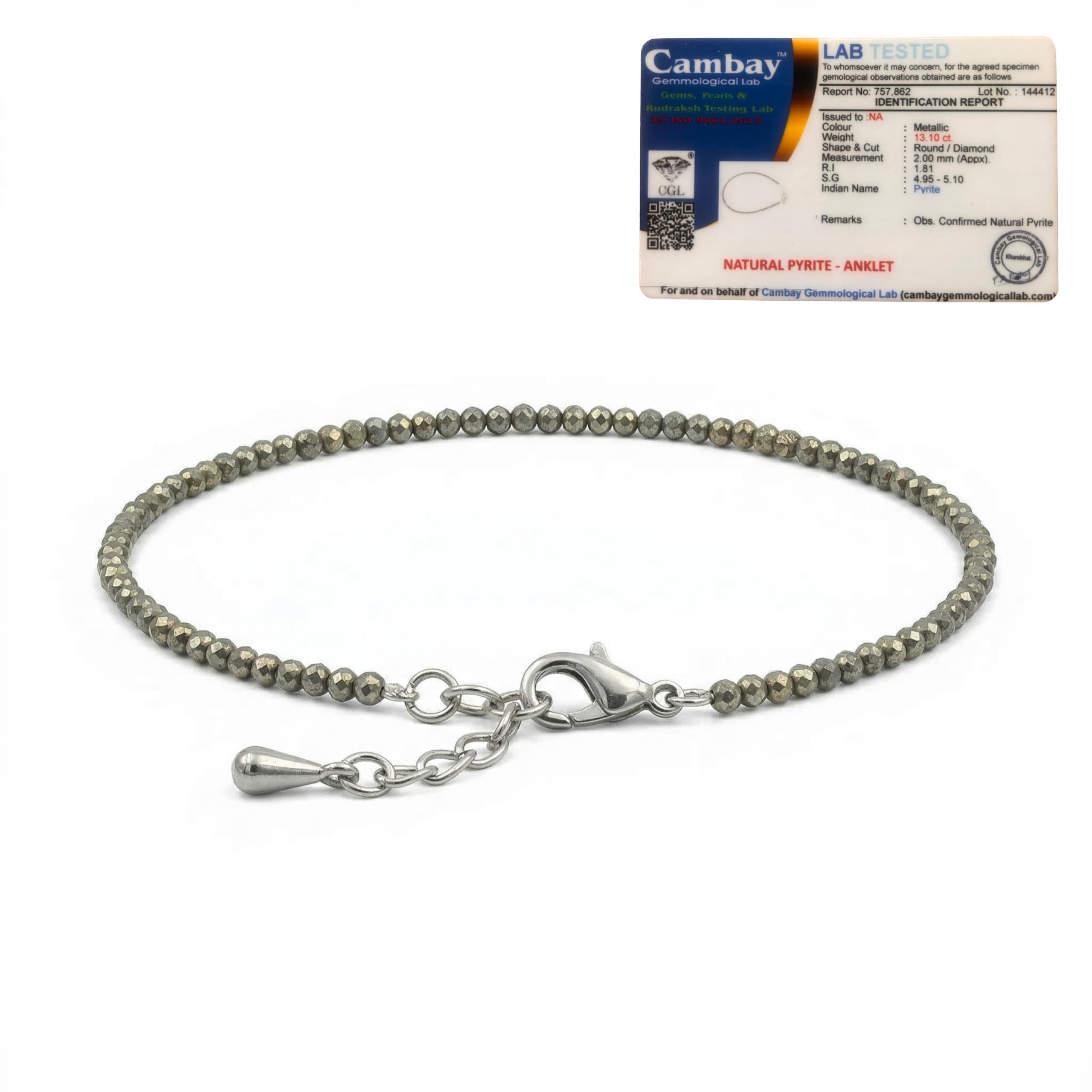 Natural Pyrite Anklet for Women | Lab Tested Stone | Adjustable Fit | High Quality Crystal Anklet for Success, Wealth Mindset & Elegant Style-image-13