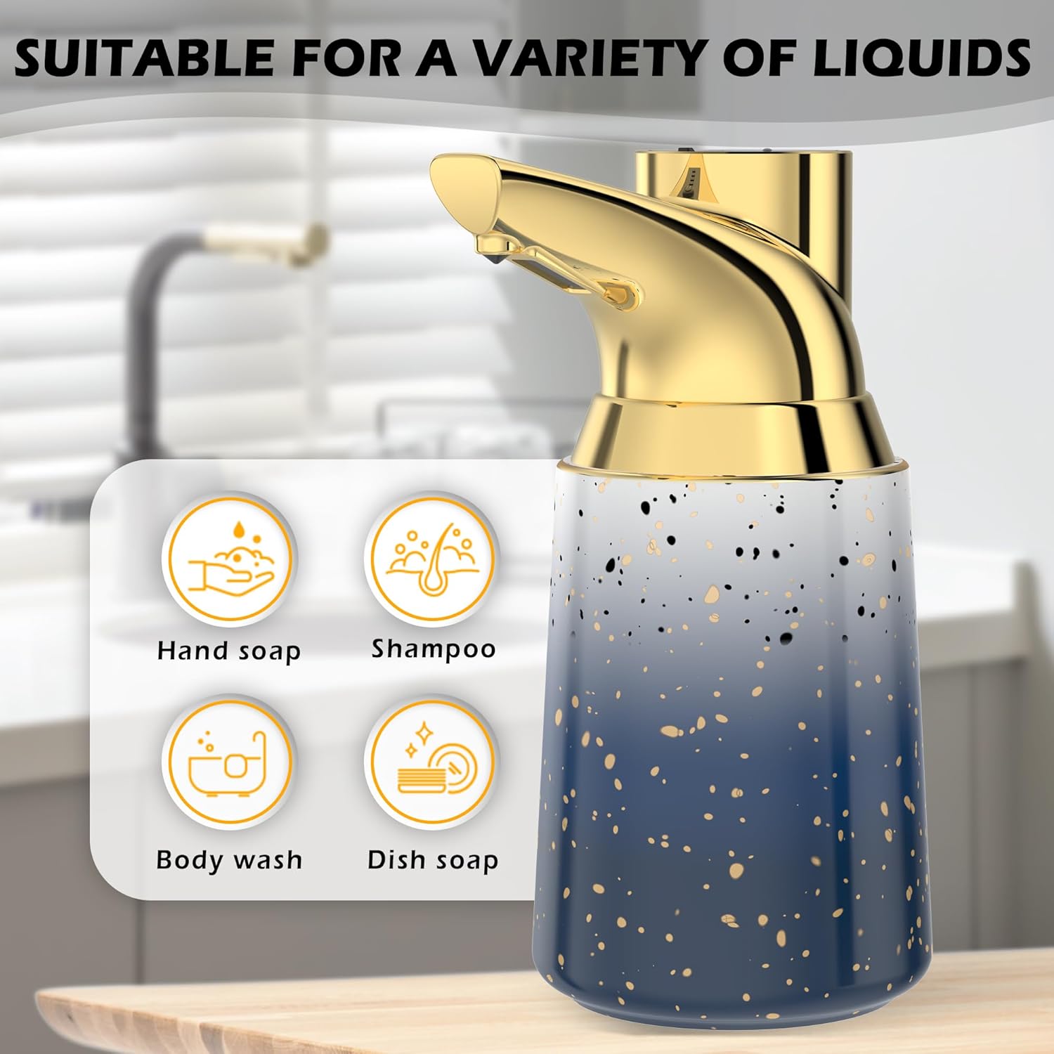 Adjustable Automatic Soap Dispenser Touchless, Ceramic Material,4 Adjustable Levels, Type-c Rechargeable Operated Sensor Liquid Soap Pump,Touch-Free Hand Sanitizer Dispenser (Starry Gold) - Image 5