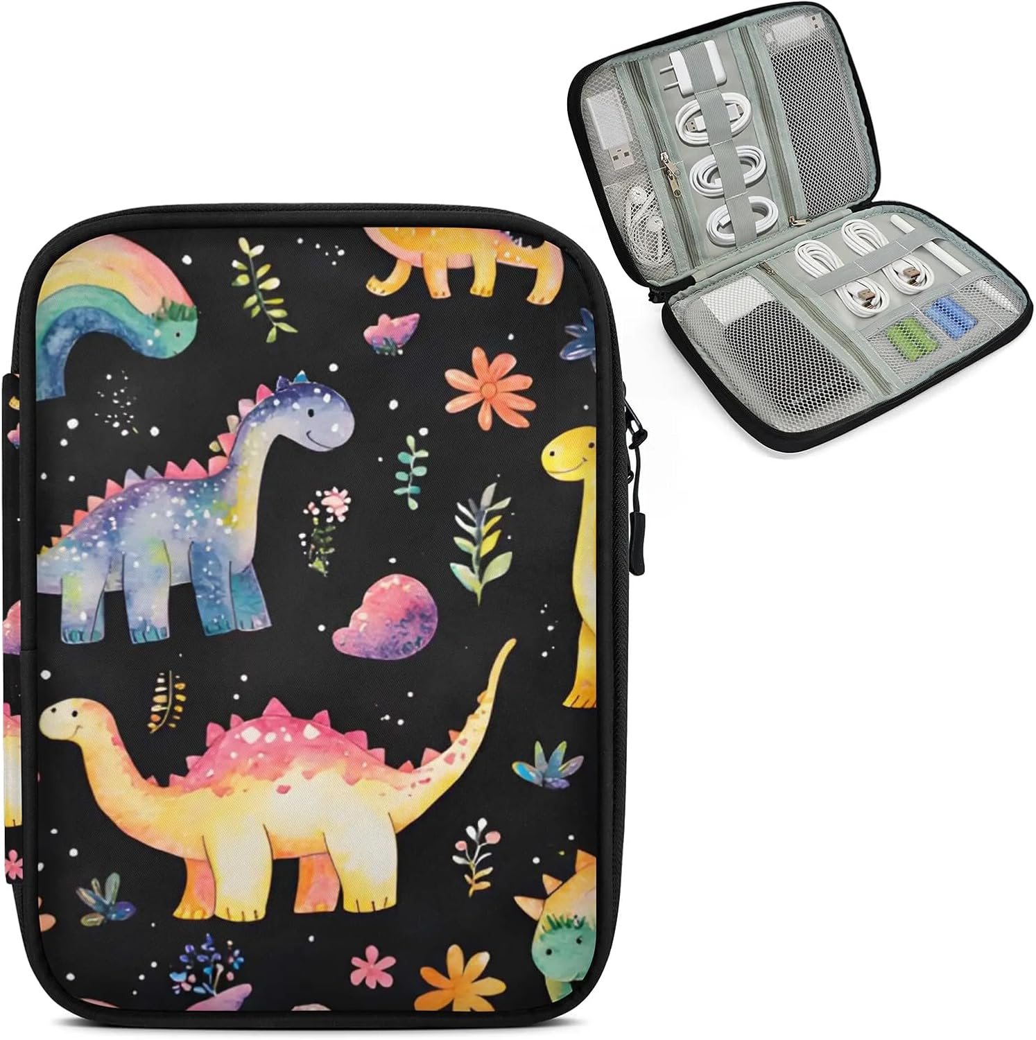 Cartoon Dinosaur Travel Electronic Organizer Case, Colorful Rainbow Tech Organizer Pouch Cord Storage Bag for Phone, Cable, Charger, Accessories