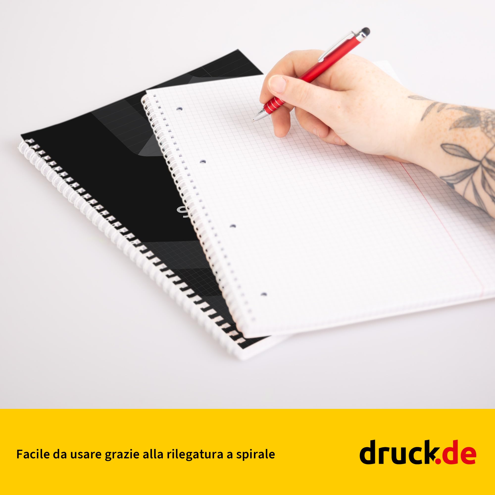Duo - Blocco universitario misto, 20 pezzi, formato DIN A4, 40/40, a quadretti, 80 g, carta volumizzante, forata e perforata, rilegatura a spirale bianca, con bordo di correzione, blocco note (20