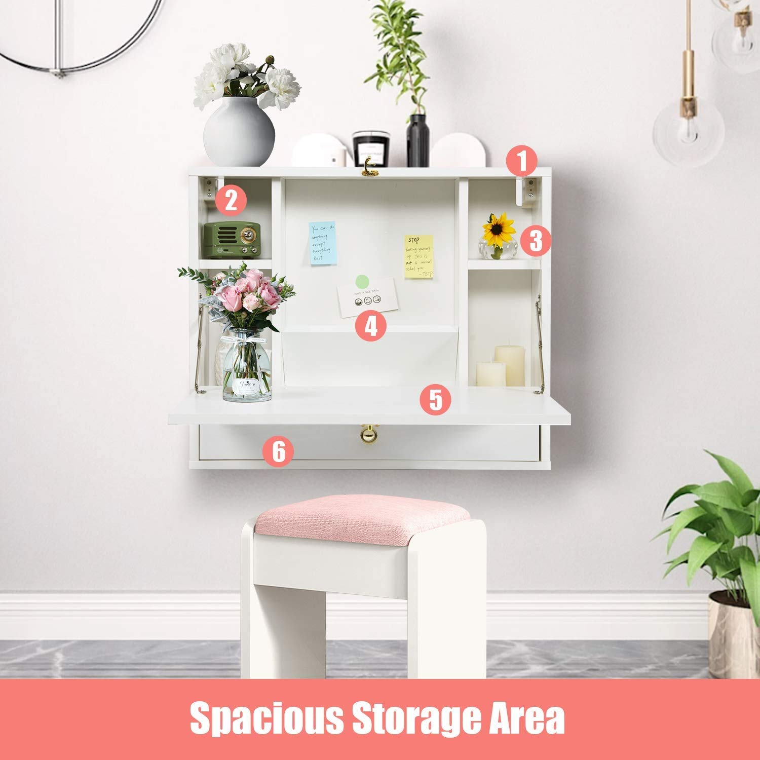 Buy Wall Mounted Desk Floating Desk for Wall Bedroom, Space Saver with Drawer and Storage Wall