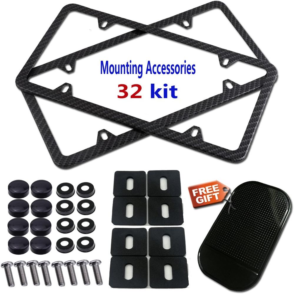 BGGTMO 2 Pack License Plate Frames -Carbon Fiber Style Metal Aluminum License Plate Holders,License Plate Screws (4 Hole Car Tag Frame)