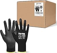 Vista 14 de DULFINE Guantes de trabajo de seguridad con revestimiento de poliuretano para hombres y mujeres - 12 pares, guante de punto sin costuras negro