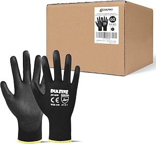 DULFINE Safety Work Gloves for Men 60 Pairs, Ultra-Thin PU Coated Black L