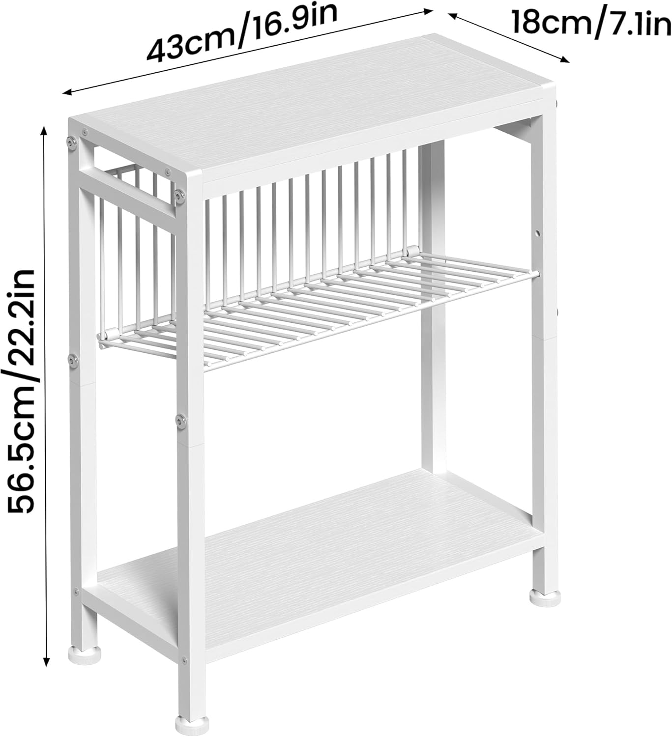 End Table for Small Space, 3-Tier Narrow Side Table with Magazine Holder,Small Nightstand, Skinny Snack Couch Table in Living Room, Bedroom Study and Balcony (White)