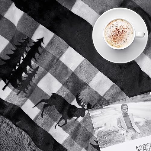 Vista 8 de PAVILIA - Manta de sherpa para cabaña de invierno, navideña de vellón de franela, a cuadros para regalo, de felpa, suave, acogedora, cálida