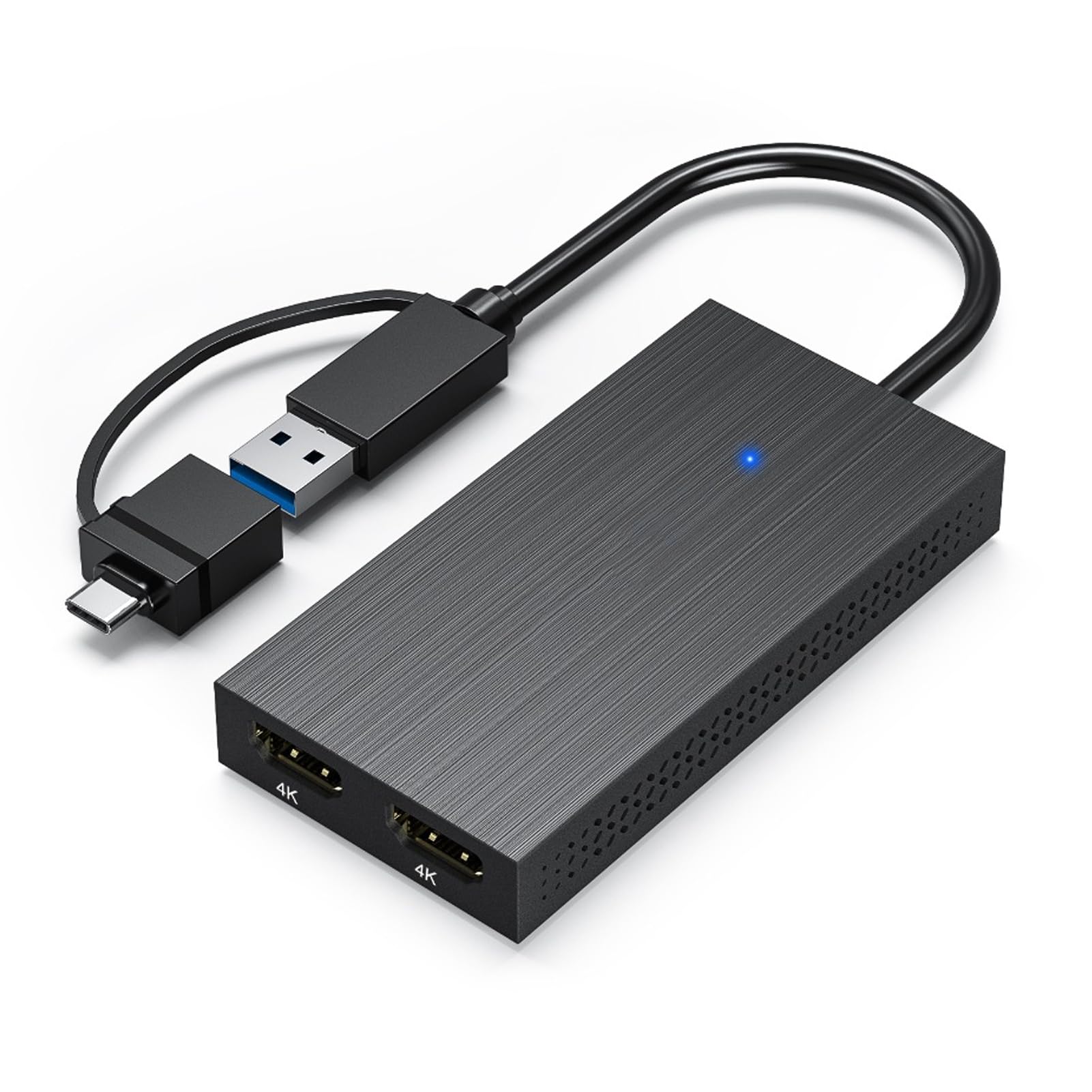 LICAEVEY Rozdzielacz USB 3.0 lub USB C na Podwójny HDMI, Adapter Wyjściowy 2 w 1 na HD Obsługa Rozszerzonego Wyświetlacza 4K 30 Hz i 1080 P 60 Hz do Laptopa PC, Wygrywa OS X