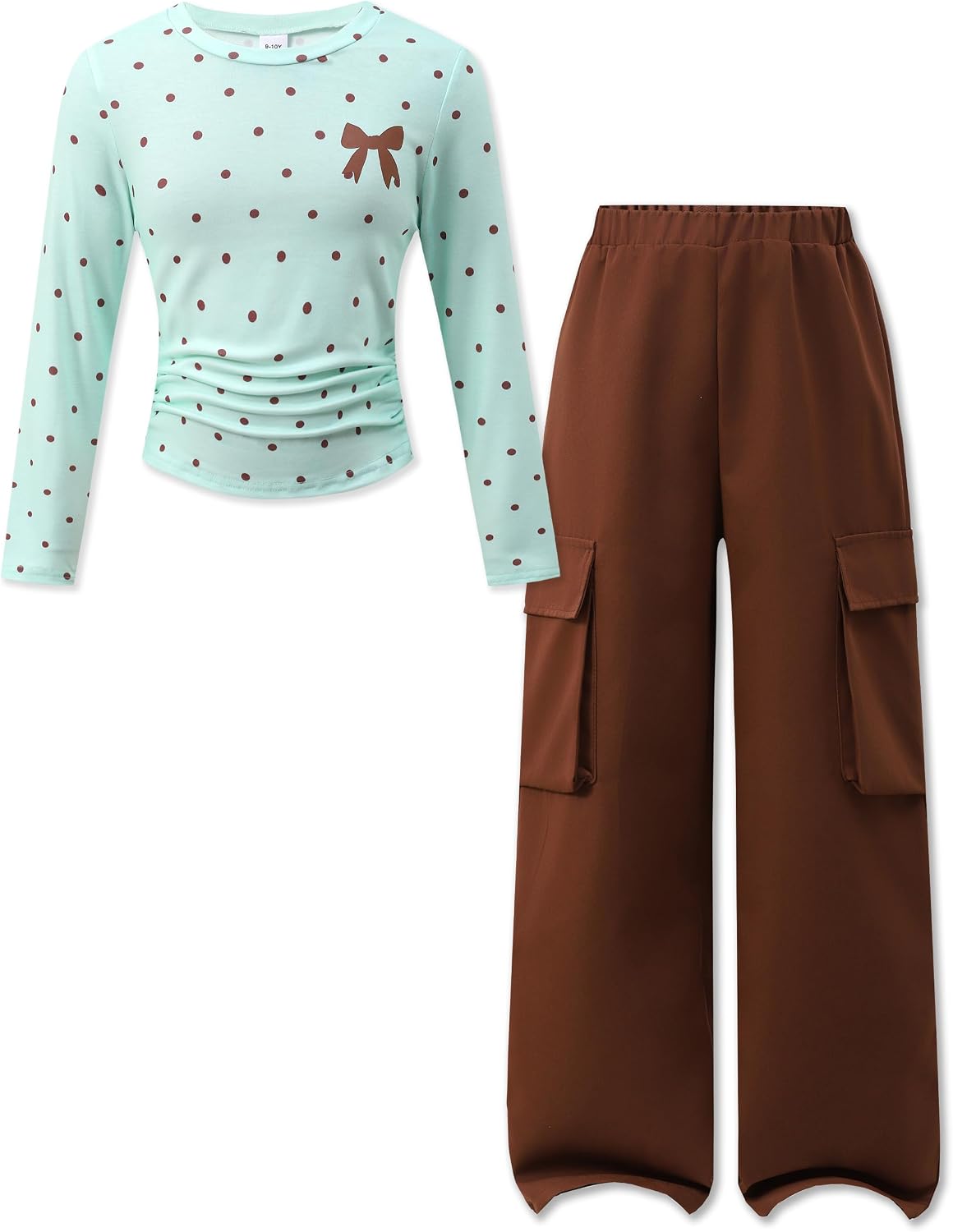 GEMLON Girls Clothes Polka Dots Long Sleeve Top with Pants 6-14Y