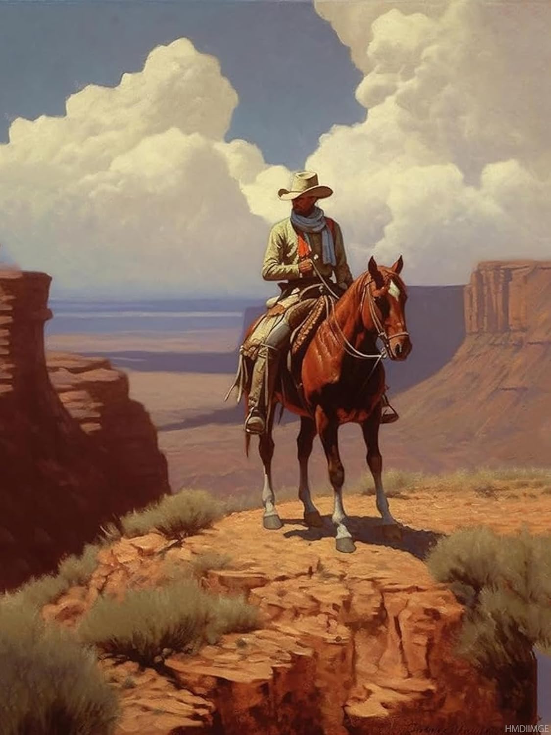 HMDIIMGE Cowboy in Desert Diamond Painting Kits, Diamond Painting Embroidery, Western 5D Round Diamond Adult DIY Art, for Home Decor Farmhouse Decor 12x16 inch