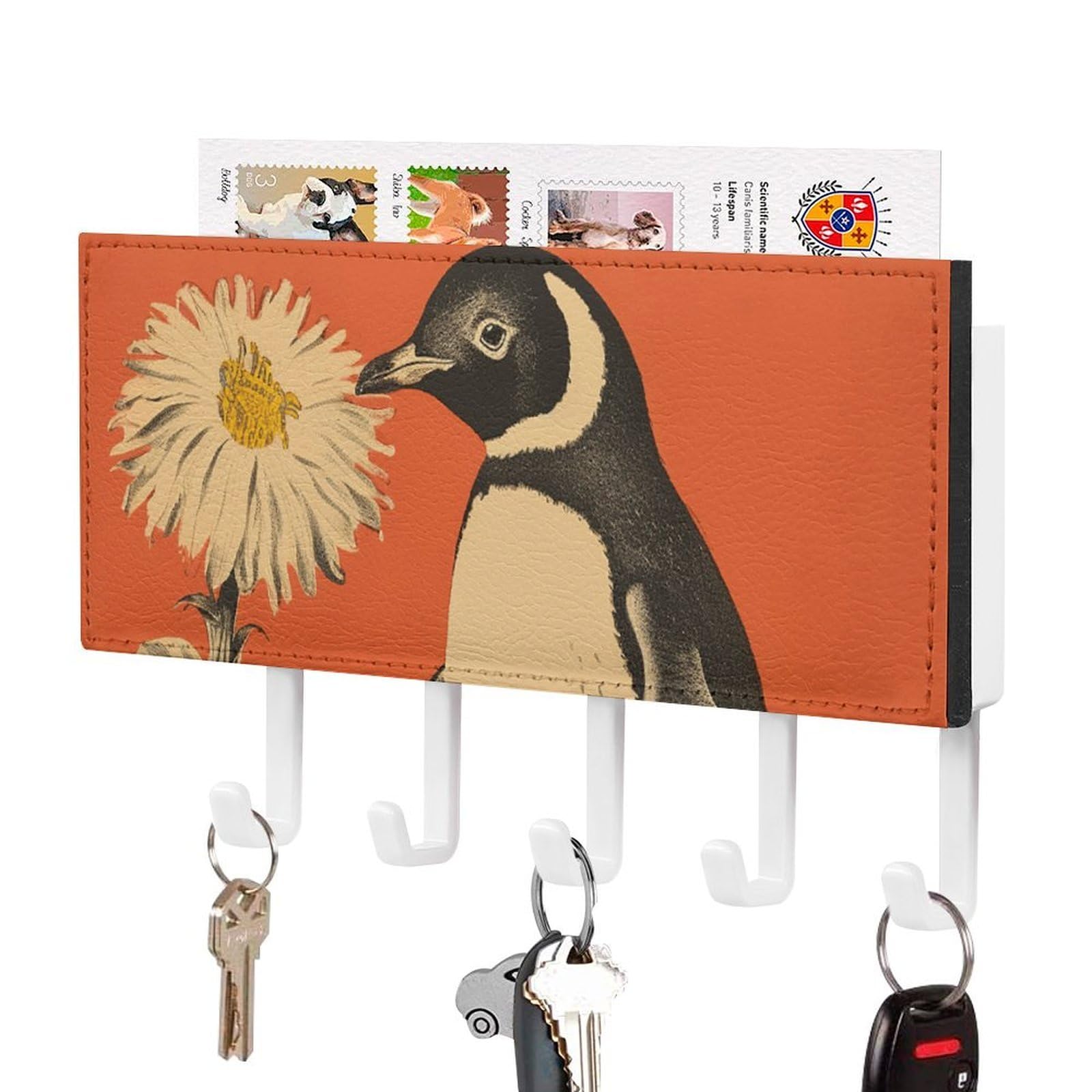 Cuelgallaves de pared de pingüino con 5 ganchos para pasillo