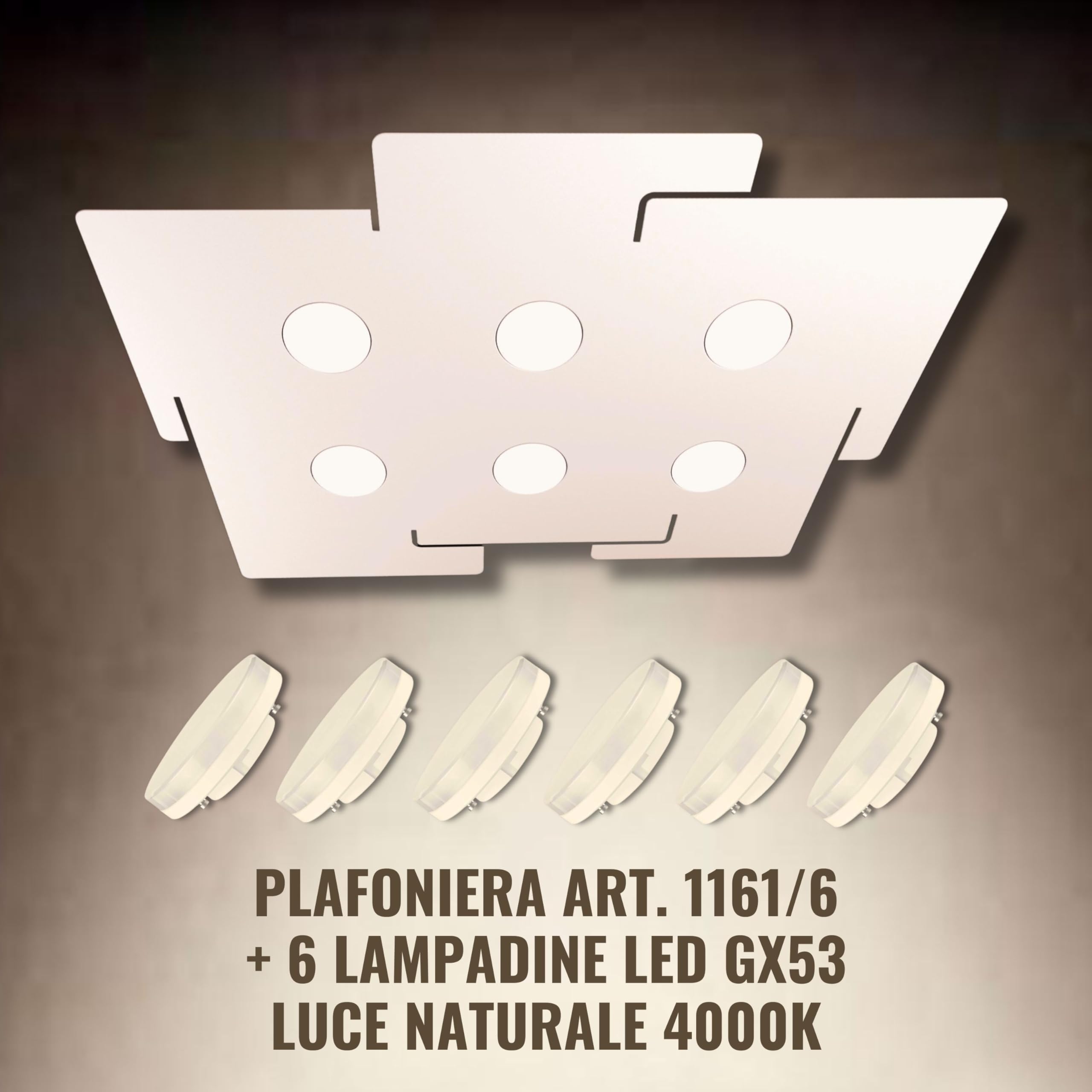 BOGGIA TOP LIGHT Plafoniera Led Linea Echo 1161/6 sei punti luce moderna elegante piatta metallo verniciato bianco parete soffitto – lampadine Led GX53 comprese (Luce Naturale 4000 K)
