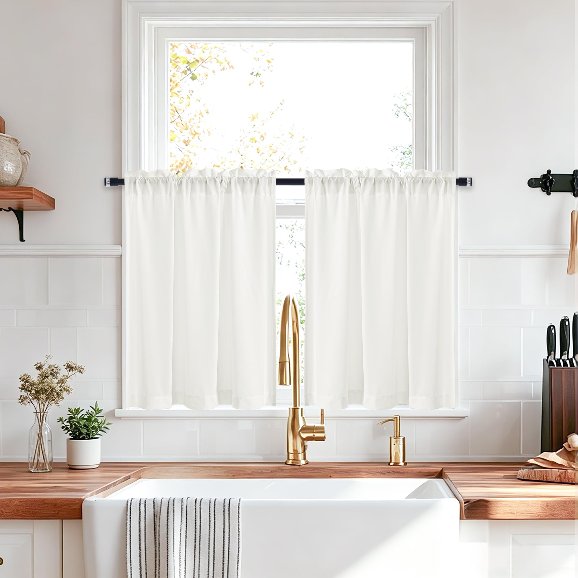 JIUZHEN White Voile Curtain 36 Drop Pair Rod Pocket Cafe Net Curtains for Kitchen Half Windows Privacy Protection Non-See-Through Sheer Short 2 Panels for living room, Attics, Basement, W26 x L36 Inch