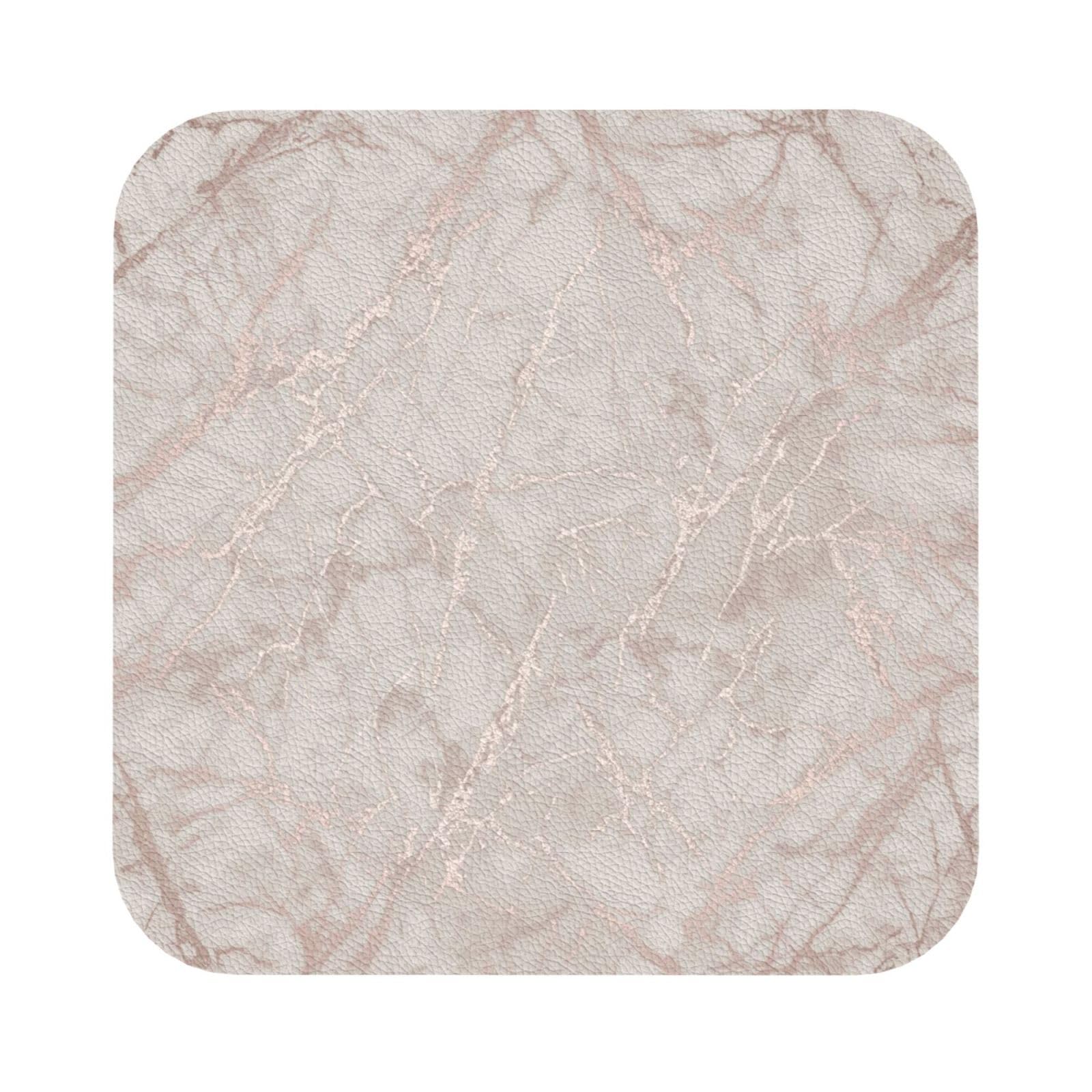 Rose Gold Marble PU Leather Coasters Set of 6 Square Drink Coasters