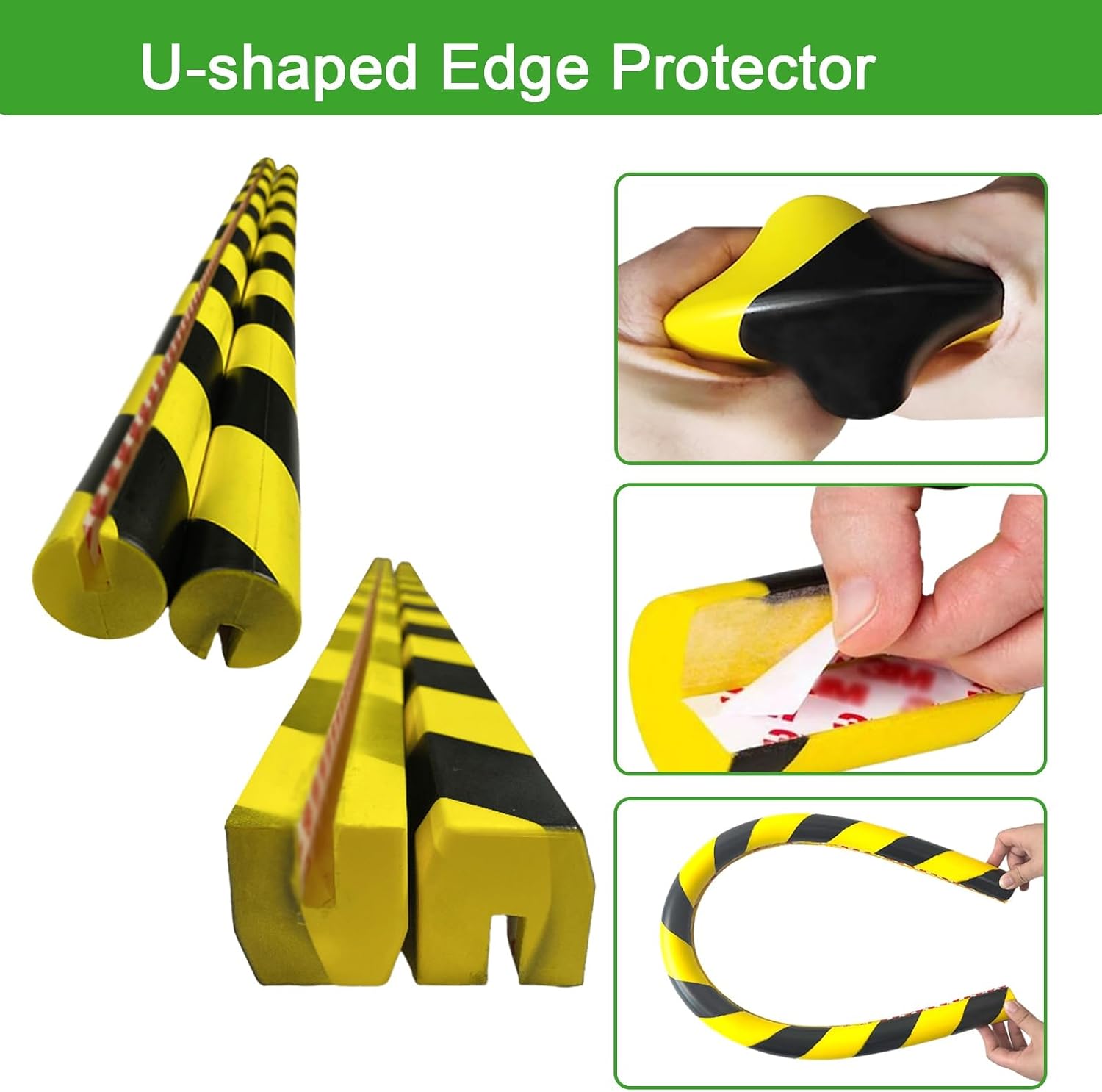 39" Foam Edge Protector - High-Visibility Self-Adhesive U-Shaped Corner Guards with Black & Yellow Stripes, Industrial Safety Bumpers for Impact Protection (30P