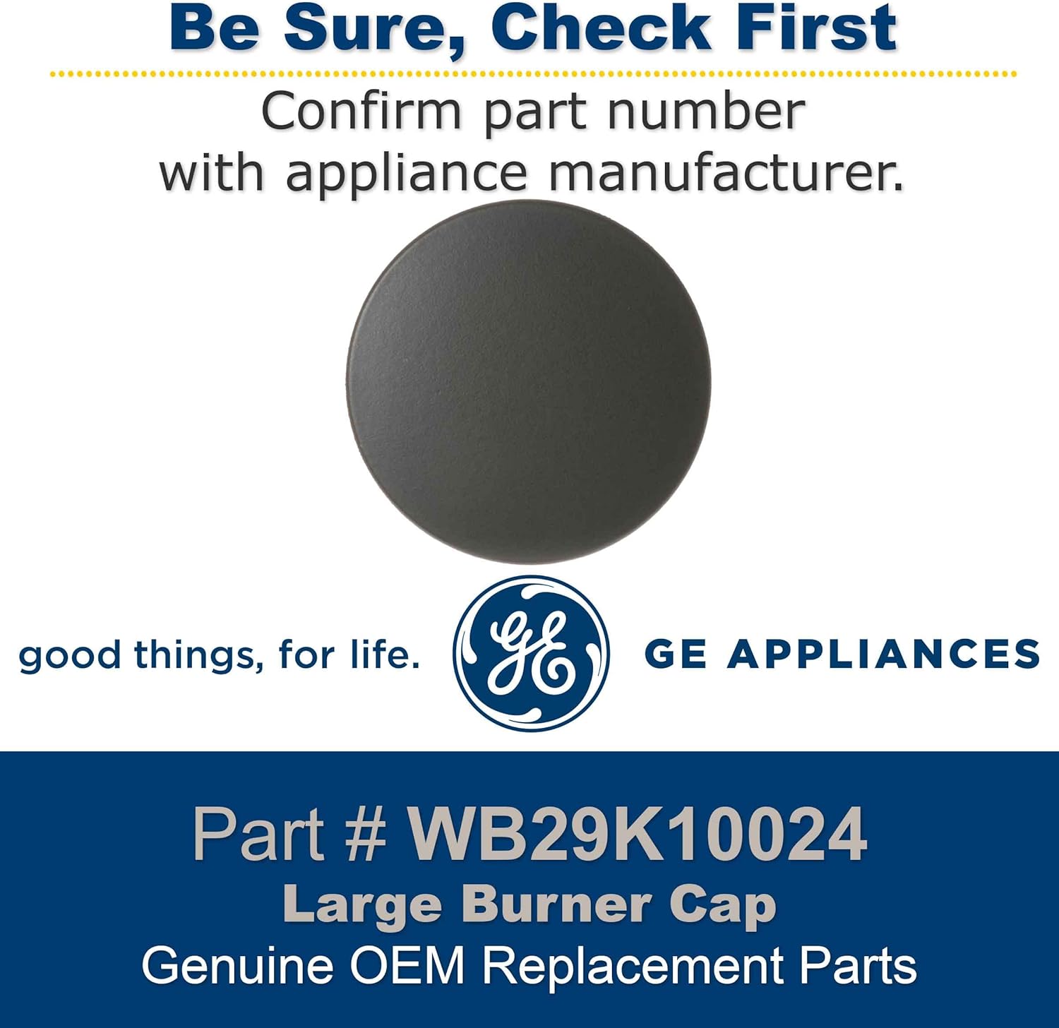 GE WB29K10024 Genuine OEM Cooktop Large Burner Cap (Black) for GE Gas Ranges