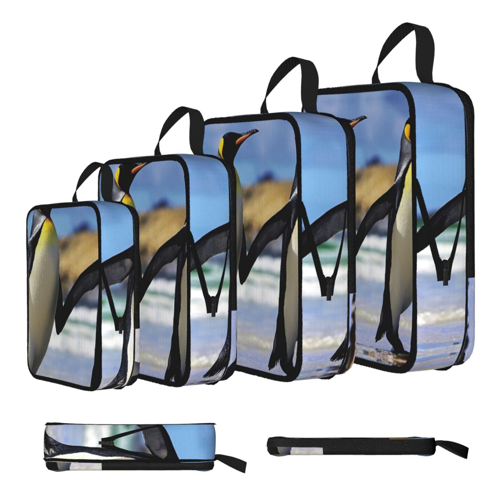 Esnaiuvcd Black Cute Penguin Print 4 Set Compression Packing Cubes For Suitcases,Expandable Storage Bags Organizers