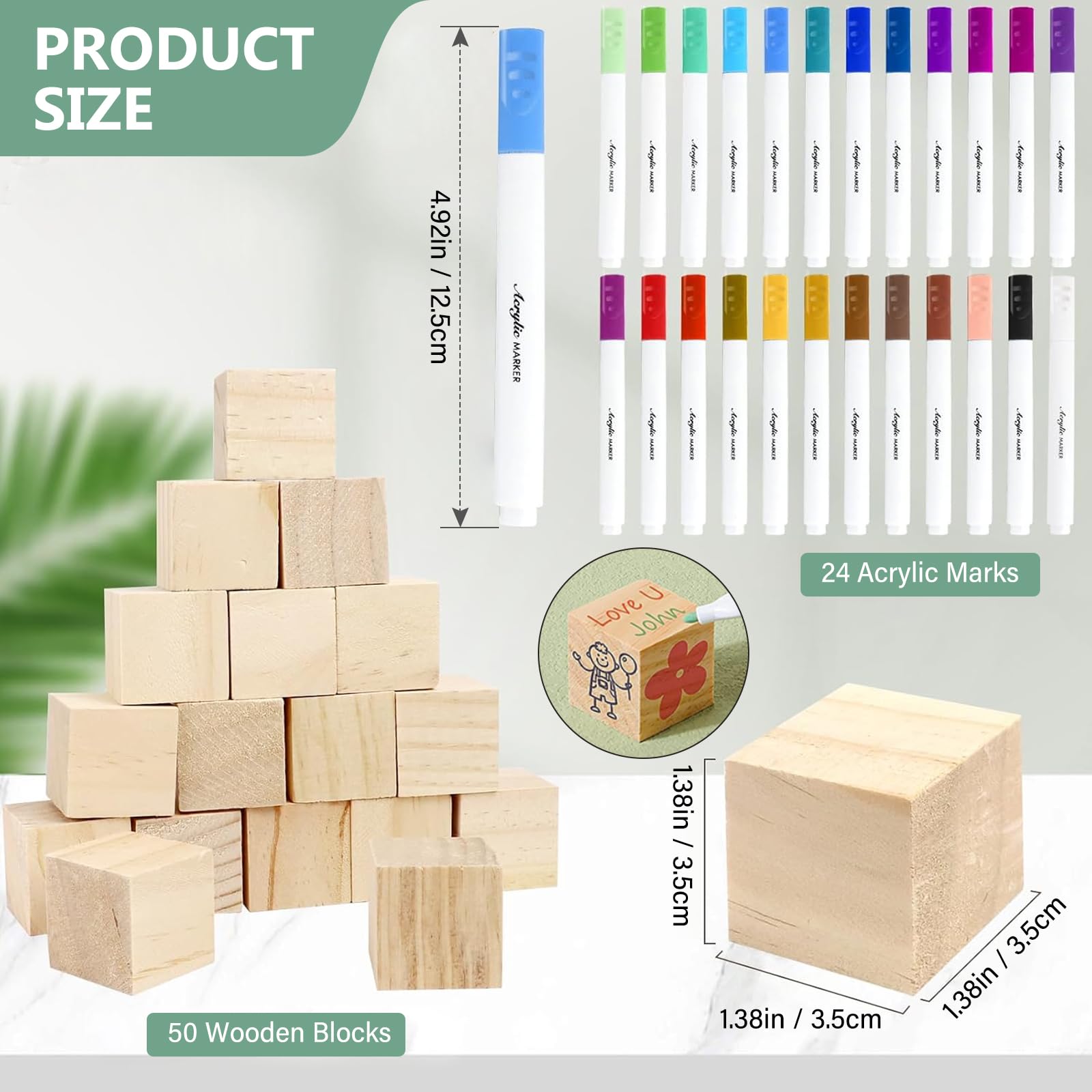 Kit de jeux pour baby shower, ensemble de 75 pièces comprenant 50 cubes en bois, 24 marqueurs, 1 panneau de jeu et des blocs à sculpter pour des activités manuelles (peinture, loisirs créatifs)