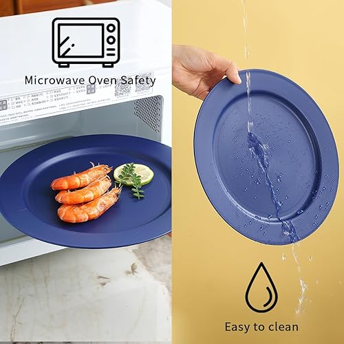 Miniatura 5 de Berglander Juego de 8 platos de plástico de 10 pulgadas, platos planos reutilizables azules, platos de ensalada, cuencos para pasta, juego de platos