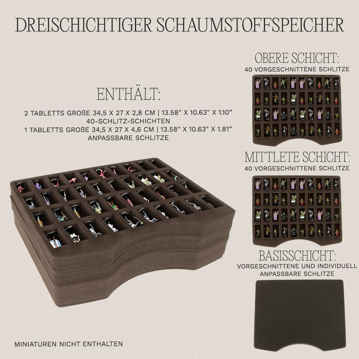 Hartem - Transportkoffer für Miniaturen | Wasserdichtes Hartschalenkoffer mit stoßfesten Schaumstoffschalen | speziell für Modellbau und Wargames | Kapazität: 120 Figuren | 32 x 36 x 14 cm