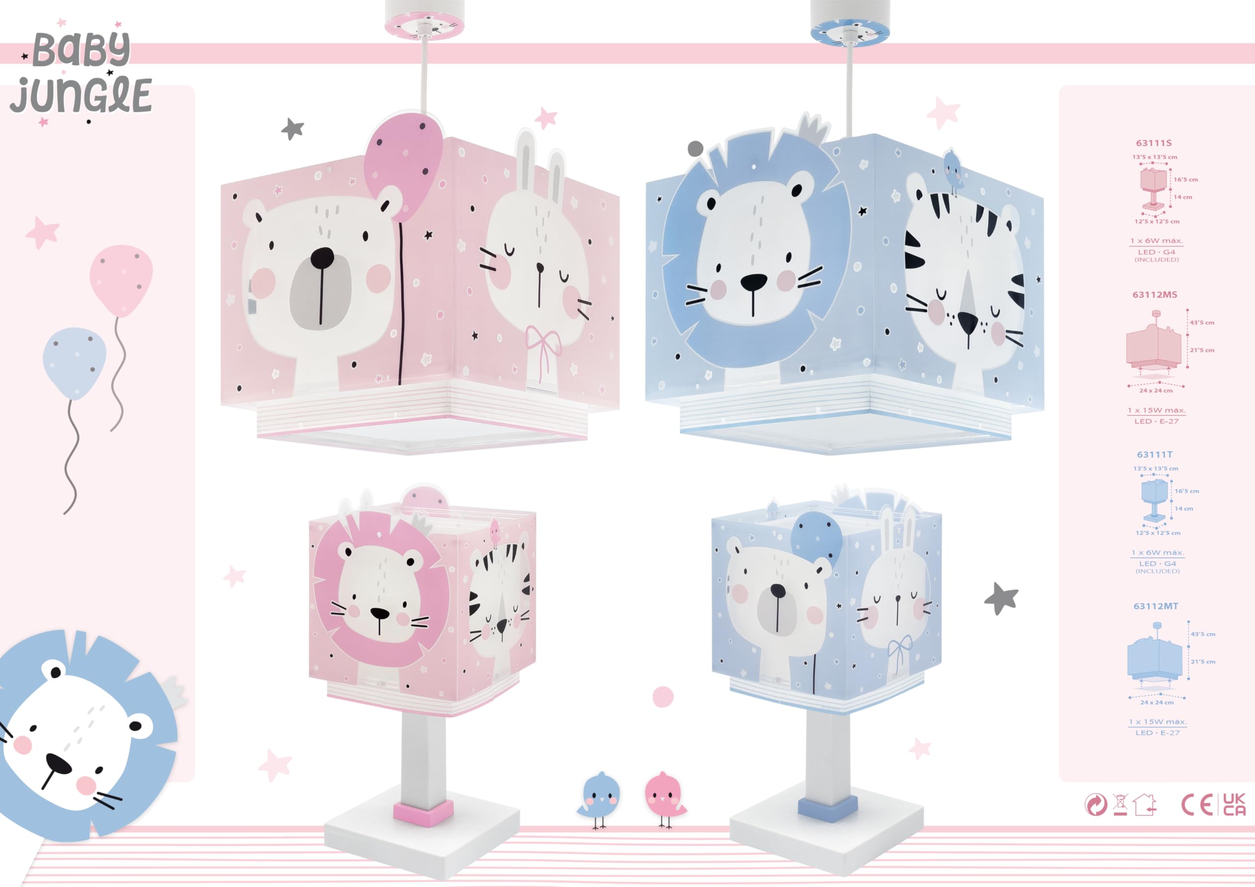 Dalber Lámpara Infantil de Mesilla Animales Azul 63111NT G4 | Lámpara infantil de mesa o mesita; animales jungla; G4 4W LED - Bombilla incluida; Luz Quitamiedos