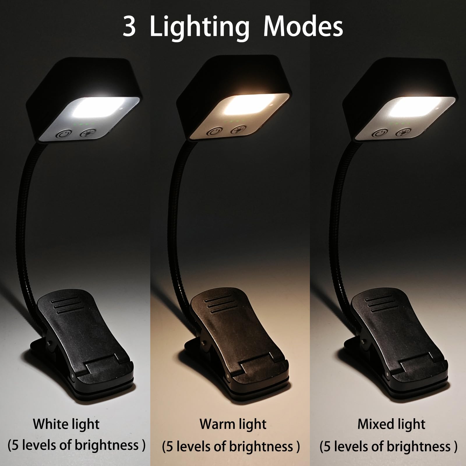 Wiederaufladbare Buchlichter zum Lesen in der Nacht im Bett, wiederaufladbares LED-Buchlicht mit Memory-Funktion, leichtes Bücherlicht, Bulk-Clip, kleine Reise-Leselampen für Buchliebhaber