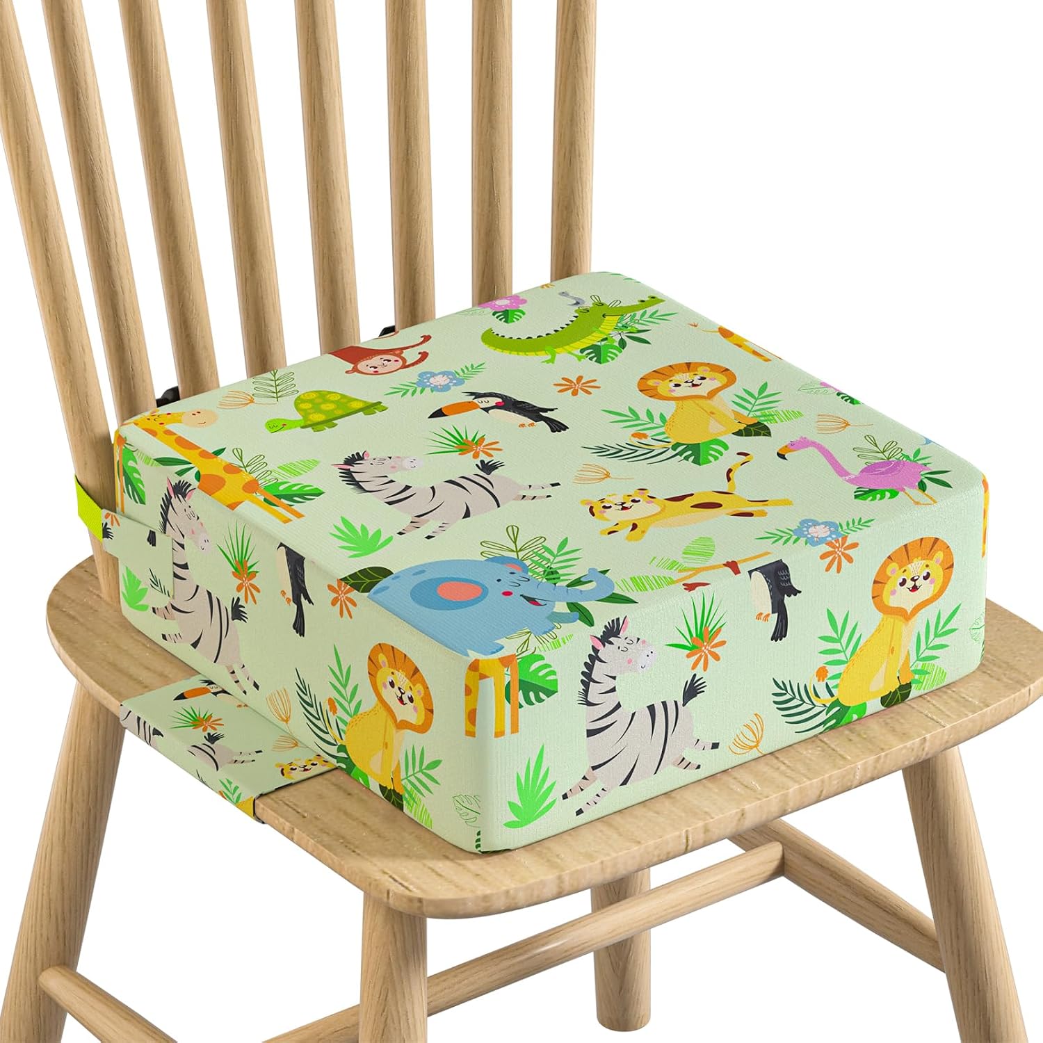 Booster Seat for Kitchen Chair with Adjustable Straps, Portable TPU Waterproof/Anti-Scratch Toddler Booster Seat for Dining Table,Removable/Non-Slip Booster Seat for Table (Animal Patterns)